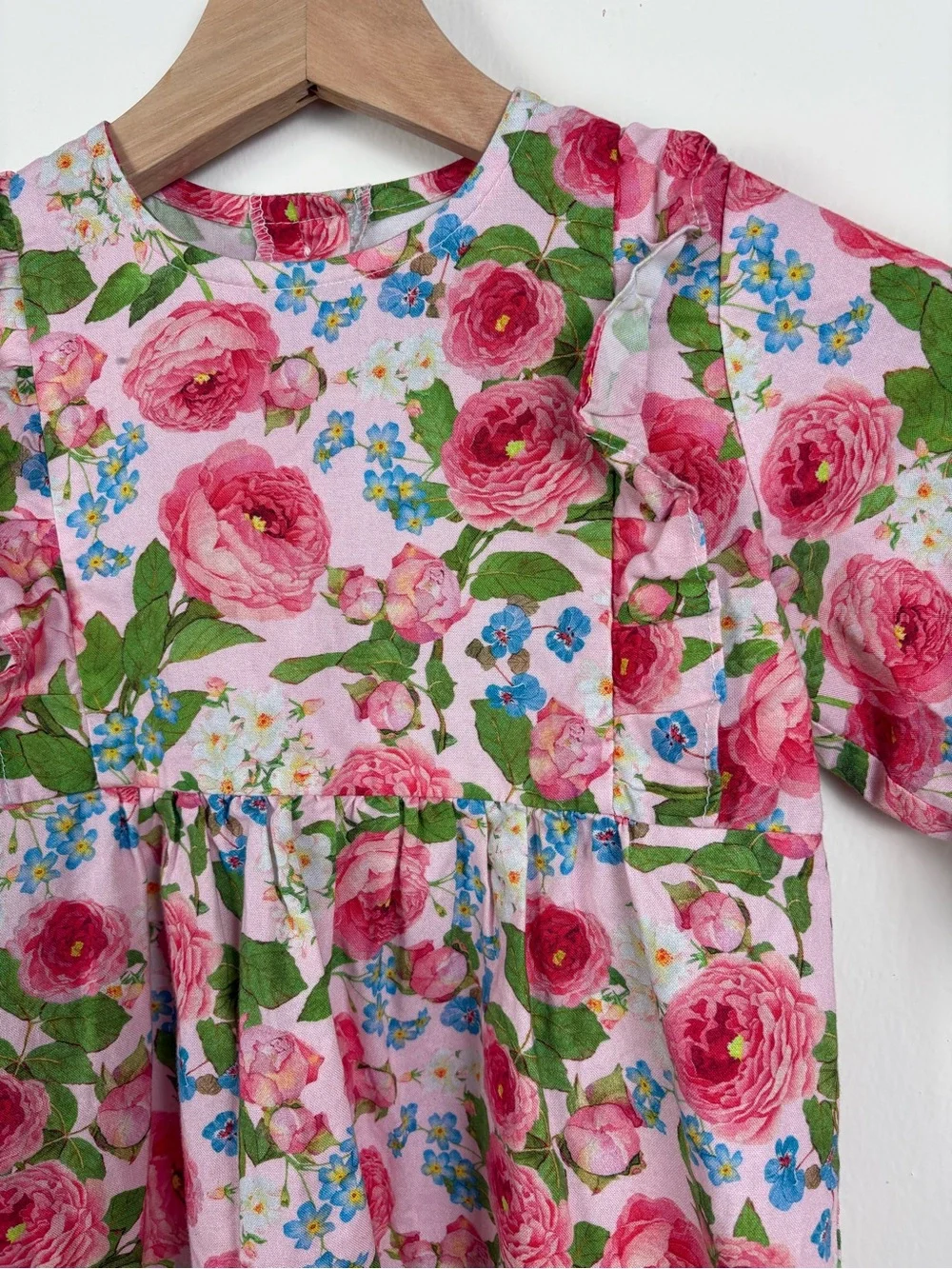 Classic Whimsy Olivia Dress Girls Size 7 Pink Rose Floral Ruffle Sleeve